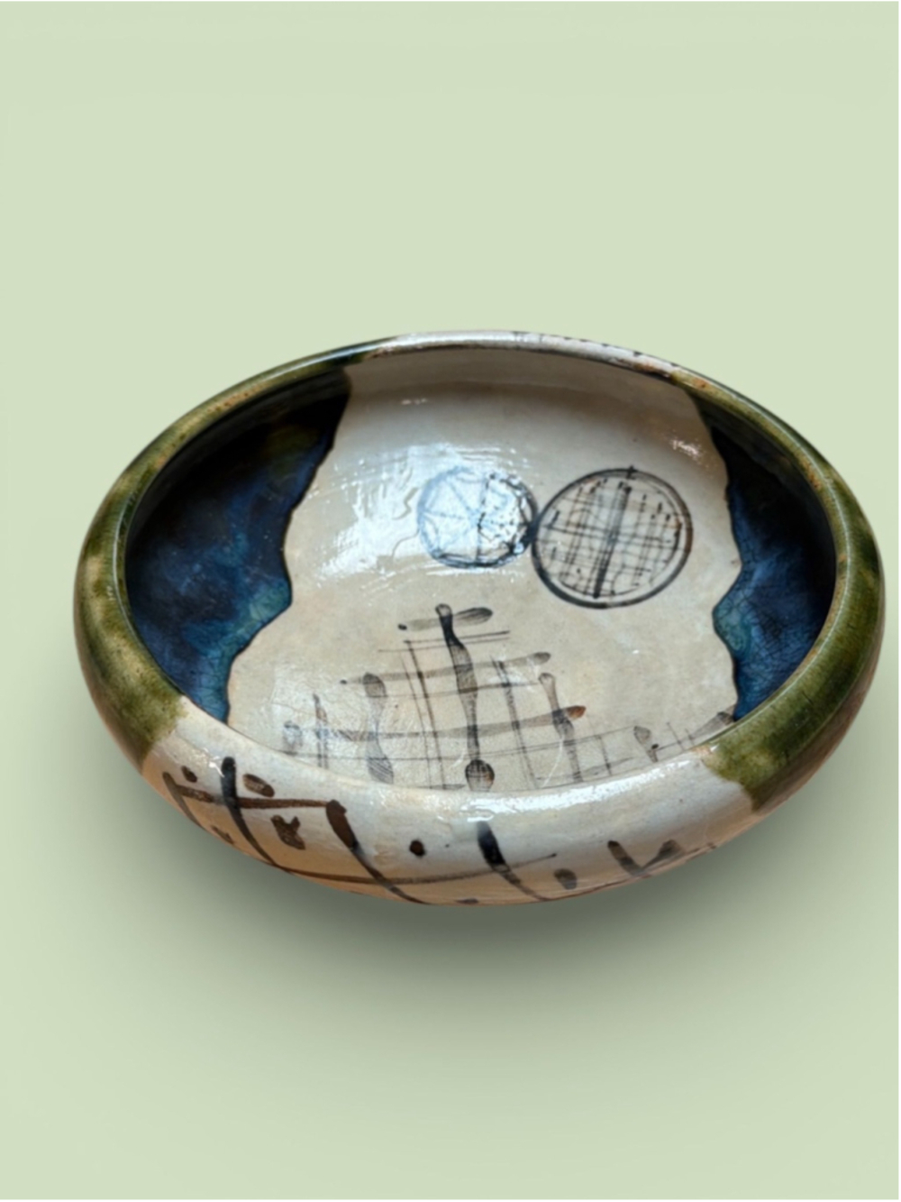 Vintage Studio Pottery Abstract Footed Bowl | Hand Thrown Ceramic Art 8.5” One o - Picture 6 of 9